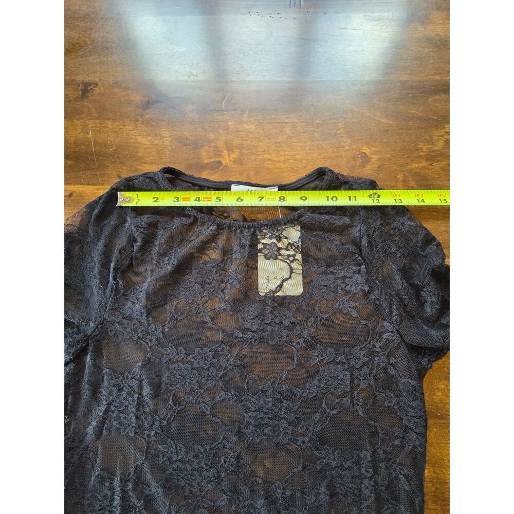 Gaze Black Sheer Lace Bodysuit L Goth Y2K Mesh Long Sleeve Top NWT Edgy Rave - Picture 6 of 9